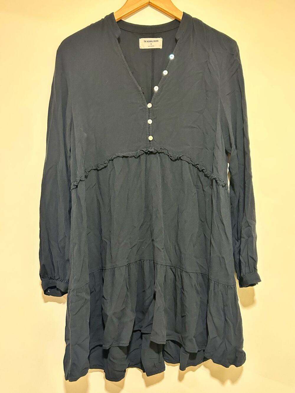 The Normal Brand Alexis Tiered Peasant Mini Dress in Black Size Small